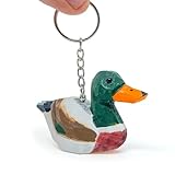 Selsela Mallard Duck Keychain Ring Hook Clip Charm Miniature Wood Mini Figurine Small Animal Drake Green Head