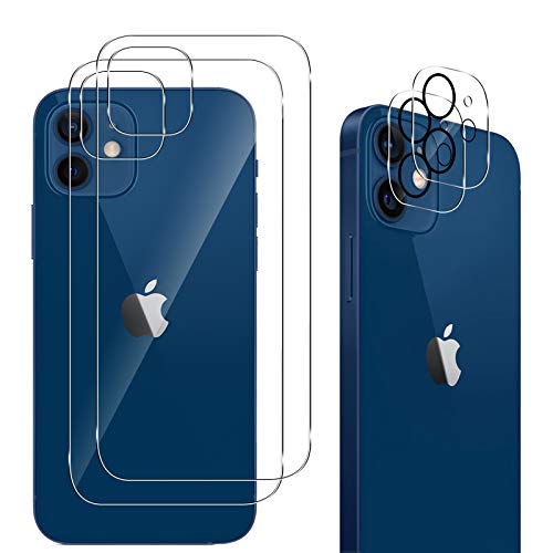 QULLOO [2 Pièces Arrière Verre Trempé + [2 Pièces] Caméra Arrière Protecteur pour iPhone 12 [9H Dureté Film Protection Arrière Anti-Rayures Écran...