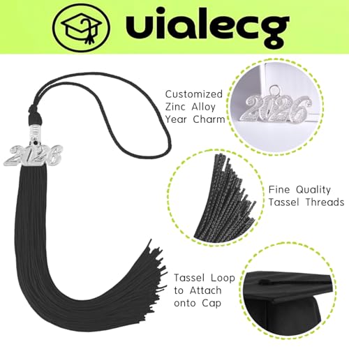 Image of Graduation Tassel 2026 for Grad Cap,Black Tassel with Silver Charm