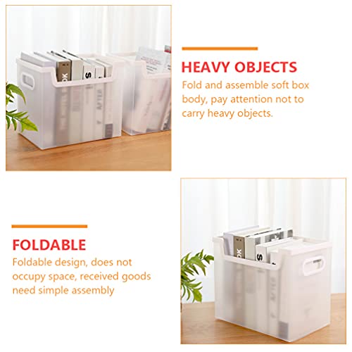 Nuobesty Tabletop Bookshelf Square Folding File Box Portable Office File Organizer Transparent File Storage Box Bin With Handles Desktop Sundries Container Holder For Office Home Folding Bookshelf #TOP4