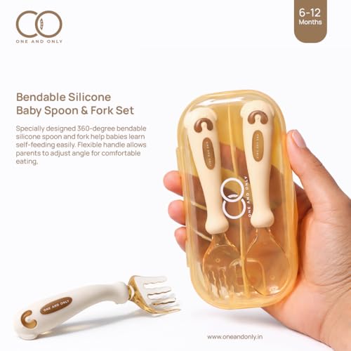 Image of Baby Spoon and Fork Set, White Silicone Toddler Cutlery Set with Easy Grip, 2 Pc, Self Feeding Utensils for Baby Meals School and Travel, Mealtime Essential. Easy to Carry for Home, School