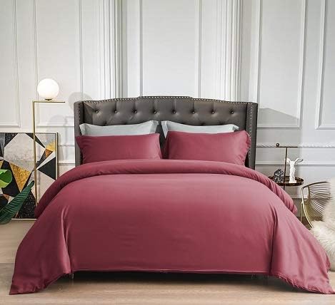 JÁCLER King Size 3 Piece Duvet Cover Set - Duvet Cover with 2 Pillow Shams -Extra Soft -Easy Fit -Breathable, Wrinkle Free, Fade, Stain Resistant, - Zipper Closure - Burgundy