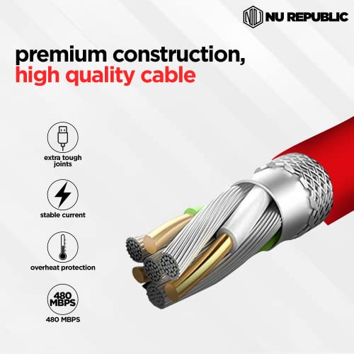 Image of Nu Republic Blaze Supersonic 65W Type-C to Type-C Cable 1 m Fast Charge Cable (Compatible with Mobile, Tablet, Laptop, Red, One Cable)
