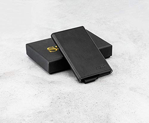Saetti Pasjeshouder Luxe Slim Dunne Kleine Kaarthouder – RFID en NFC Bescherming Creditcardhouder met Cadeau Verpakking – Echt Leer – Zwart - Image 6