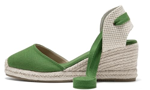 Image of Womens Espadrille Wedge Sandals Closed Toe Platform Lace Up Ankle Strap Slingback Summer Dress Shoes