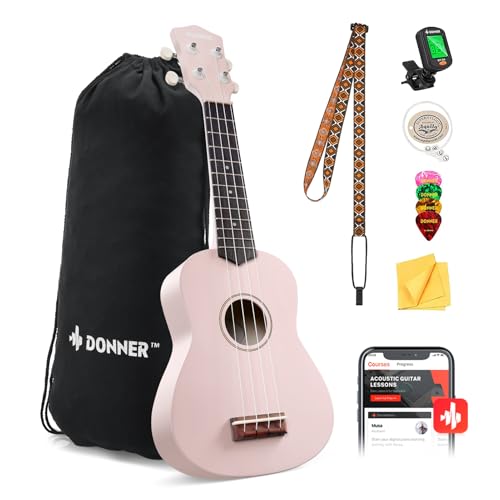 Donner - Ukelele soprano para principiantes de 21 pulgadas, kit de ukelele mate para principiantes con...