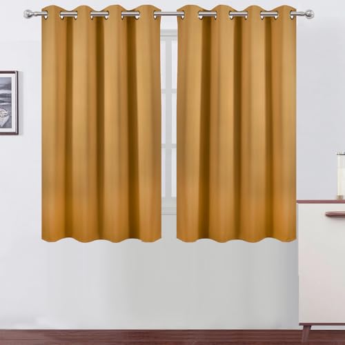 Image of LEMOMO Blackout Curtains 66 x 54 Inch Long Mustard Yellow Curtains Set of 2 Panels Room Darkening Curtains for Bedroom and Living Room