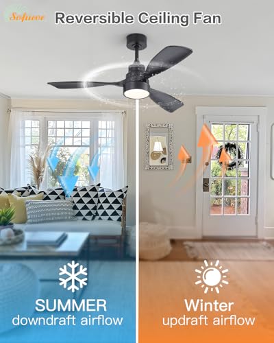 Image of Sofucor 48 Inch Smart Wood Ceiling Fans with Lights, Flush /Downrod Mount