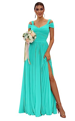 Image of SOLODISH Off The Shoulder Bridesmaid Dresses Long Chiffon Formal Evening Dresses for Women