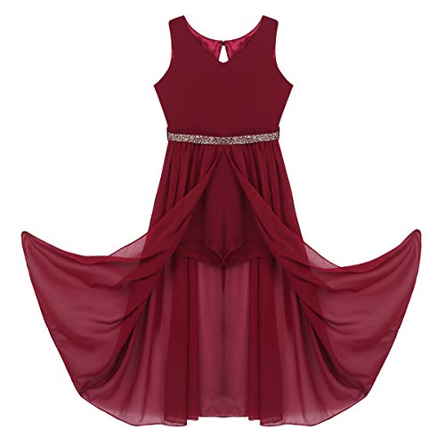 TTAO Kids Baby Flower Girl Dress Rhinestone Pageant Maxi Romper Dresses Wedding Bridesmaid Dance Prom Party Gown Burgundy A 16