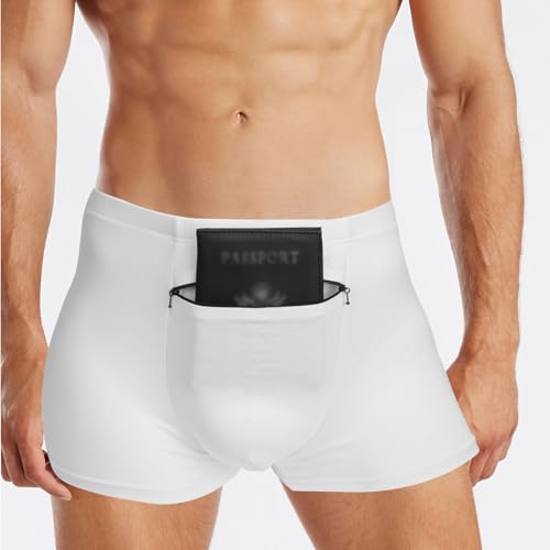 LUEXBOX Pocket Underwear for Men with Secret Hidden Pocket, Travel Boxer Briefs, 2 Packs (White)2