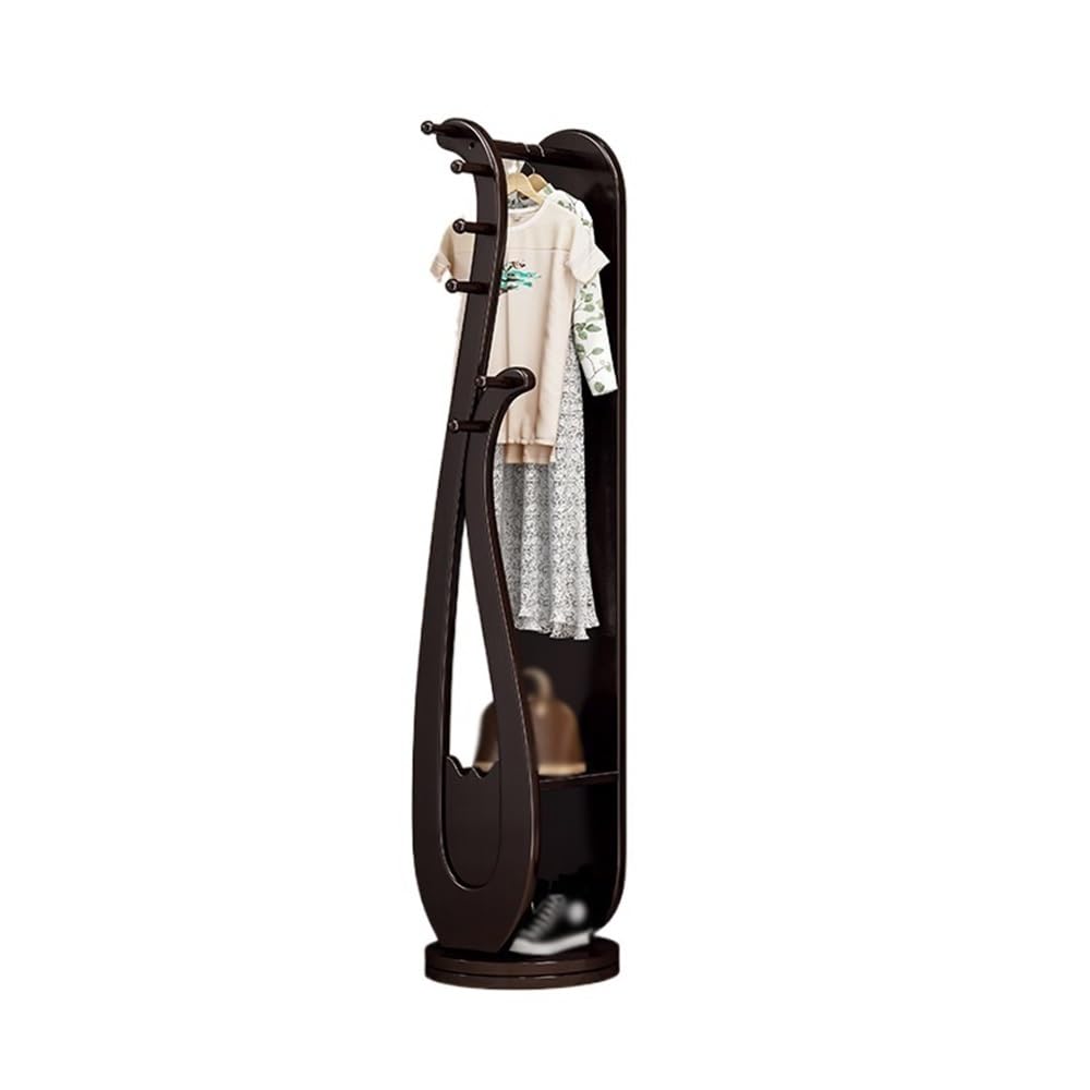 Dh2yjnbf3 Standing Rotating Dressing Mirror and Coat Rack Clothes Hanger Solid Wood Rotatable Storage New Chinese Style Art Hallway(Rosewood)