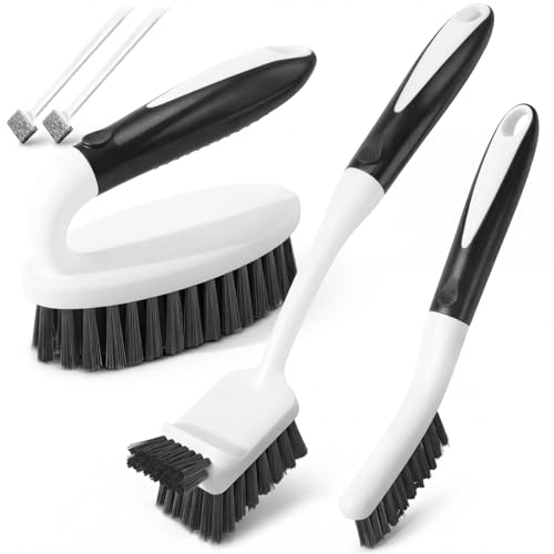 Holikme Cleaning Brush Set for Household Use, Scrub Brush, Kitchen Brush, Tile Lines Brush for Bathroom, Floor, Tub, Shower and Kitchen Surface (Charcoal)