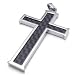 24" KONOV Carbon Fiber Stainless Steel Mens Cross Necklace Pendant, Black Silver, 24 inch Chain