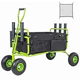 ZeHuoGe Fishing Cart Beach Cart Collapsible Wagon with 9.85'' Wheels, Heavy Duty Garden Cart with Rod Holders,Umbrella Holder and Storage Pockets,550lb Large Capacity (Green)