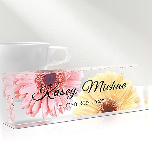 Desk Name Plate Personalized, Custom Name Plates for Desks, Personalized Acrylic Name Plate for Desk, Office Gifts for Coworkers, Boss, Teacher/Employee Appreciation Gifts (Daisy Design)