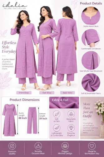 Image of idaLia Rayon Solid Straight Brown Kurta Set for Women with Palazzo 3 /4 Sleeve, Round V Neck Designer Kurta with Palazzo Pant Set