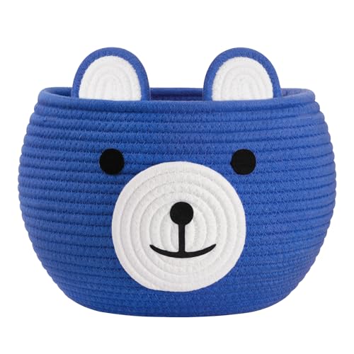 Image of CherryNow Baby Basket for Nursery, Bear Gift Baskets Empty for Kids, Baby Boy Gifts Basket for Playroom, Decorative Storage Baskets for Diaper Caddy Toys, Blue, 10.5 inchD x 8.5 inchH