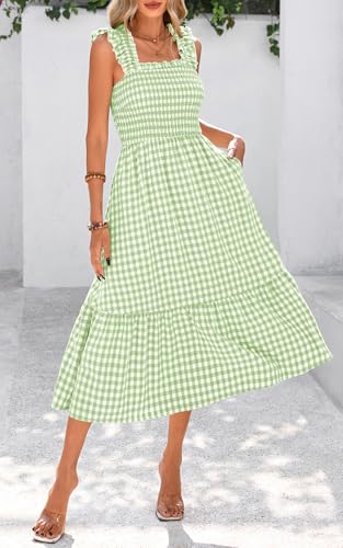Image of PRETTYGARDEN Women's Summer Dress Casual Ruffle Strap Gingham Midi Sundress