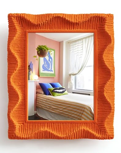 TEIPAI Wavy Wall Mirror with Soft Flocking Touch, 14x12 Resin