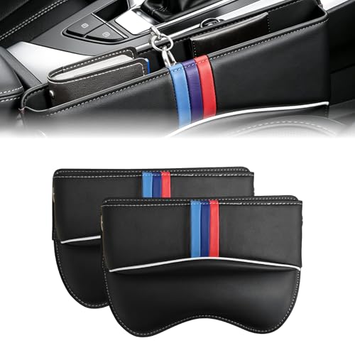 Erivis 2PCS Car Seat Gap Filler for BMW X3 X5 X7 X1 X6 X4 X2 3 4 5 7 1 2 Accessories, Leather Side Seat Gap Filler Organizer & Storage with Sporty M 3-Color Logo