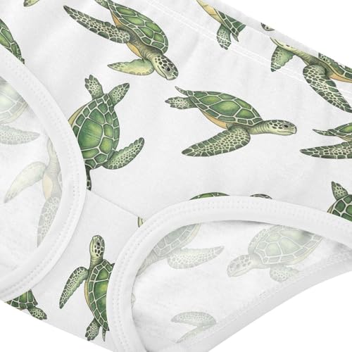 Joisal Watercolor Green Sea Turtles White Panties for Girl Toddler Underwear Floral Cotton Designer Briefs Kids Undies 2t4