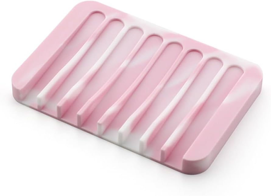 Self Draining Soap Dishe, Premium Silicone Soap Holder, for Shower, Bathroom, Kitchen, Bath Tub, Sponges, Keep Soaps Bars Dry Clean, Easy Clean, Extend Soaps Life (Pink White)