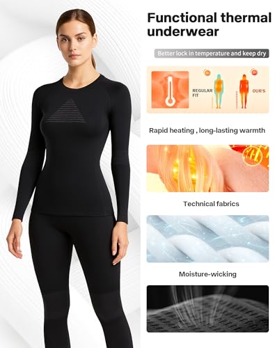 EIISSION Ropa Termica Mujer Set Invierno Conjunto Ropa Interior Térmica Camiseta Manga Larga Pantalón Termico para el Frio Extremo Mallas Termicas L