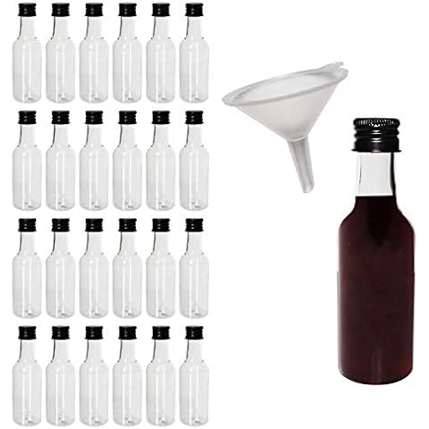 BELLE VOUS Liquor Bottles (48 Pcs)- Mini 55ml Plastic Empty Liquor Bottles with Black Cap and Liquid Funnel for Pouring Liquid in Bottles - Great for Weddings, Party Favors, Arts, Paints and Events Cover