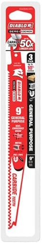 Miniatura 2 de Diablo Demo Demon DS0909CGP3 - Hojas de sierra recíproca de dientes de carburo para cortes generales, diseño de dientes de carburo, 9 pulgadas de