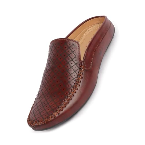 Image of FAUSTO Mens Perforated Stylish Driving Moccasins | Half Shoes for Office & Outings | Driving Loafers | Casual and Formal Mules | Soft Cushioned Insole