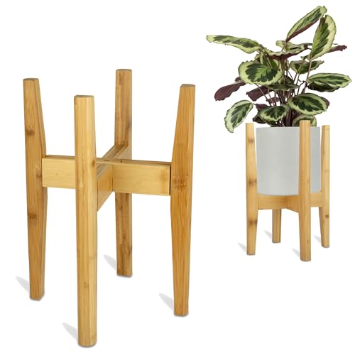 the lux | Adjustable Bamboo Plant Stand (20-30cm) | Flower Stand & Corner Shelf For Indoor Plant & House Plants (Natural)