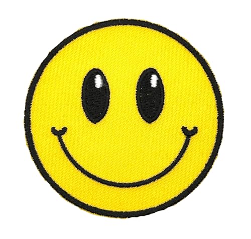 3' Smiley Face Iron On Patch - Embroidered Happy Emoji Smiley Face Applique Appliques Iron On Sew On Patches for Holes, Clothing, Jeans, Hat, Backpacks, Clothes - Smiley Face Patch