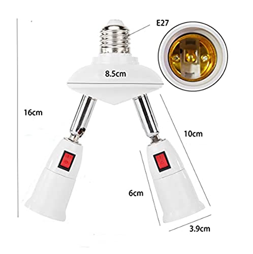 360 Degrees Adjustable 2 In 1 E26/E27 Splitter Socket Adapter. E26/E27 Standard Led Bulbs 360 Degrees Adjustable 180 Degree Bendable Max Watt 120W (White) #TOP3