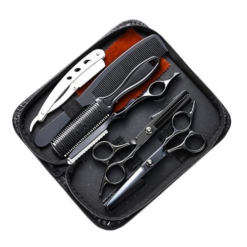 Kit barbier domicile avec ciseaux à cheveux noirs en acier inoxydable