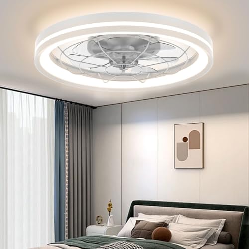 Hqlmzd Ceiling Fans with Lights, Modern Flush Mount Ceiling Fan with 6 Wind Speeds Low, Profile Ceiling Fan with Lights and Remote for Bedroom, Kids Room and Living Room 20" White