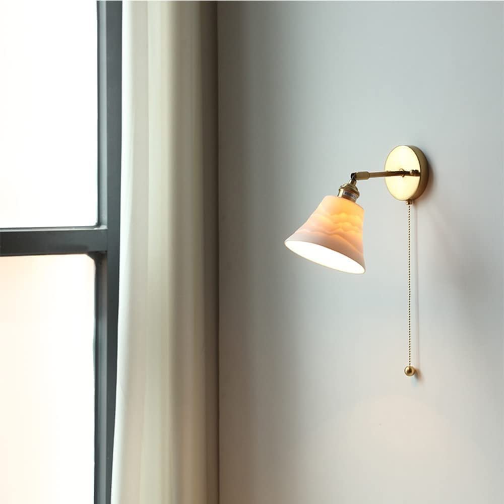 Luxus wandleuchten Messing Keramik Wandleuchte Vintage Dekorative Wandleuchte Kordelzug Schalter Wandmontage Beleuchtung Leuchte Schlafzimmer Nacht Leselampe Innenbeleuchtung für Wohnzimmer Studie