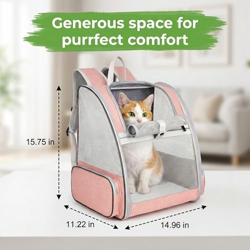 Image of MAK7 Cat Bag Carrier Backpack for Dogs& Kittens | Breathable Mesh Design, Lightweight Travel Bag for Small Pets | Wide Strap, Foldable | Cat Carrier, Dog | Heavybase Pad| Summer Pink