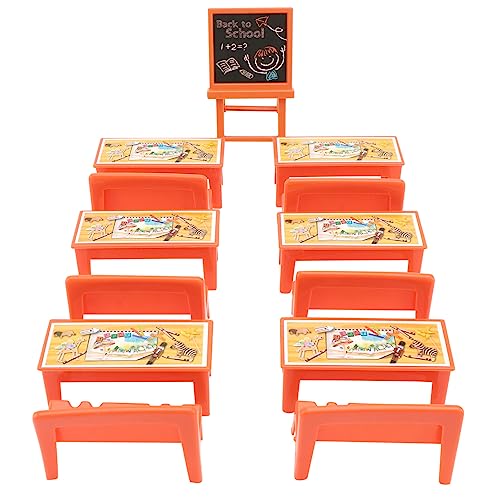 13pcs Mini School Desk for Dolls Classroom Furniture Table Chairs Chalkboard Model Dollhouse Playset Toy for Kids