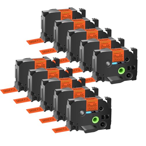 GREENCYCLE Compatible for TZ AZE B51 TZe-B51 0.94" 24mm x 5m Laminated Label Tape use in Ptouch PT-D600 PT-P700 PT-P710BT PT-P900W PT-P950NW Labeler (Black on Fluorescent Orange,10-Pack) -  GREENCYCLE TECH INC., M-AZE-B51-10PK