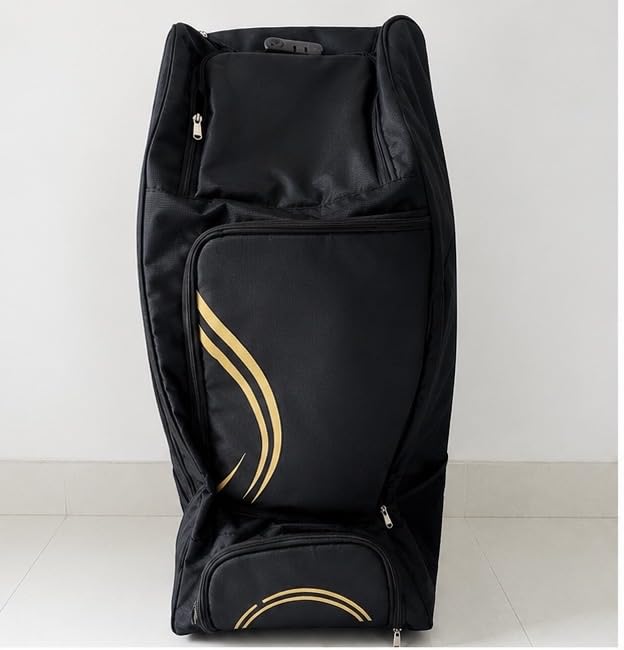 Cricket Kit Bag with Wheels, Zip Lock and Charging Point | Heavy Duty Polyester, Large Storage Capacity, Backpack Straps, Separate Shoe Compartment, Black-image-12