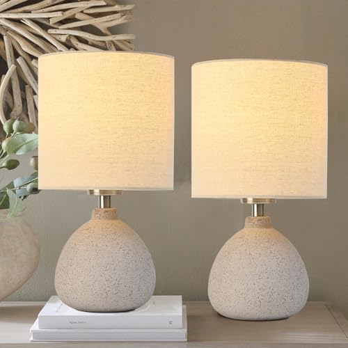BrightWe Earth Brown Rustic Ceramic Table Lamp Set of 2, Small Table Lamp Farmhouse Rustic Lamp Set Bedside Table Lamps for Bedroom Nightstand Side Table Lamps for Living Room, 13.7IN by BrightWe - Used condition - US$39.99