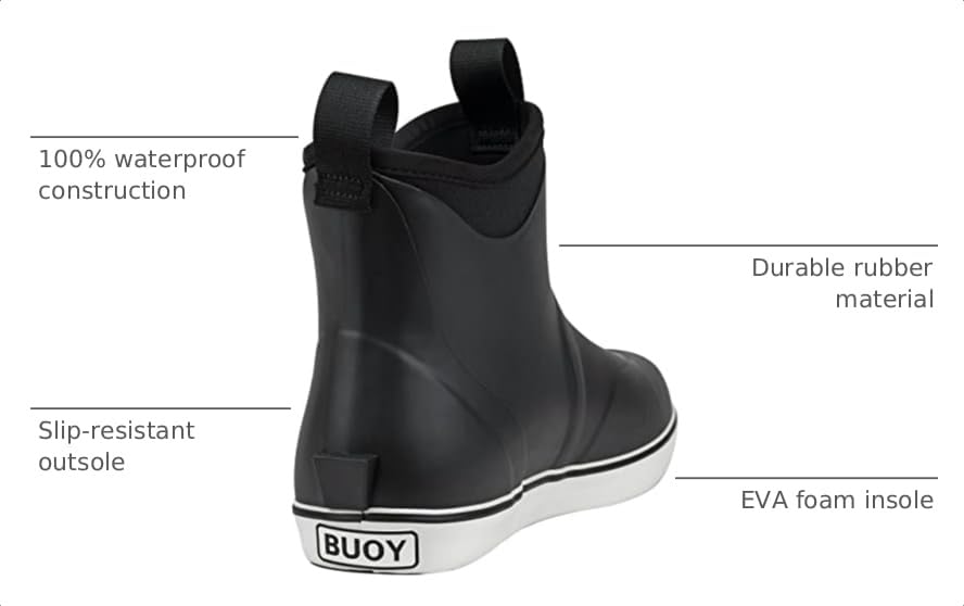 Image of Buoy Boots Women's Waterproof Ankle Rain Boots, Rubber Deck & Fishing Boots | Neoprene Lining, EVA Foam Insole, Slip-Resistant Non-Marking Outsole for Comfortable Traction on Boats, Farms & Wet Ground
