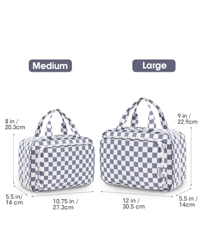 Image of Narwey Large Hanging Toiletry Bag Travel Makeup Bag Cosmetic Organizer for Women and Girls, Z-Grayish Blue Checkerboard, Large