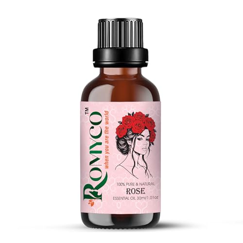 Image of Romyco Rose Essential Oil 30ml (Gulab) for Romance, Luxury | Hydrated Skin Care | Natural Perfume & Meditation | Aromatherapy & Diffuser Oil | Men & Women | Pure Natural Organic & Undiluted