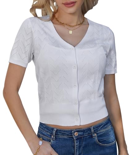 GRACE KARIN Damen Strickjacke Kurz - Eleganter Cardigan Mit Knöpfen & Rundhals