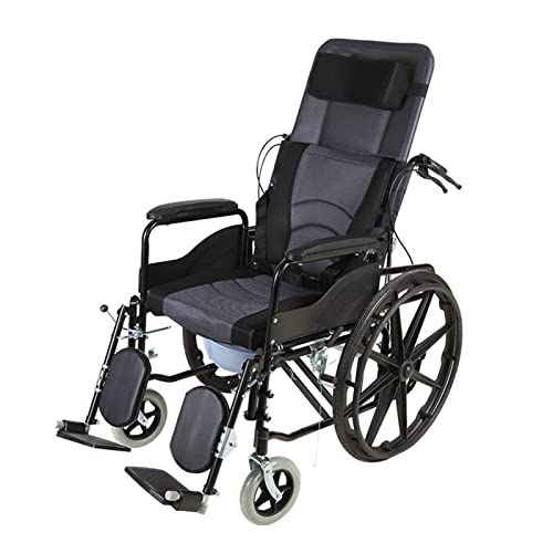 DZTBX Full Reclining Wheelchair, High Back Reclining Commode Wheelchairs, Folding Outdoor Comfortable Mobile Wheelchair Displacement Machine for Adult