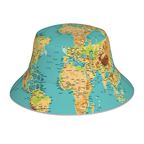 Coloré Casquette Carte géographique des Continents et des Pays du Monde Amusant Chapeau de Festival pour Randonnée,Tour de tête 56-58cm,Unisexe,Jardinage,Fêtes