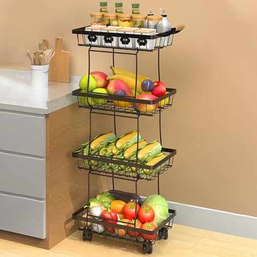 Chariot utilitaire à roulettes en métal noir 4 niveaux pour cuisine