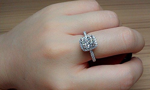 Tenfit Jewelry 3 Carat Vvs1 Simulated Diamond Engagement Ring For Women Silver Wedding Jewelry, Size:7 #TOP4